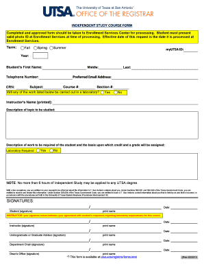 UTSA Independent Study Course Form