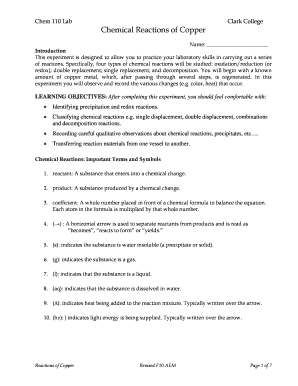 Chemical Reactions of Copper Lab Form