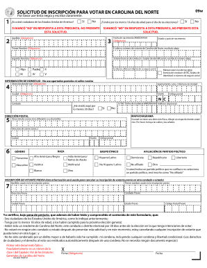 Solicitud de Inscripción para Votar en Carolina del Norte