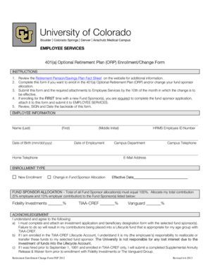 401(a) Optional Retirement Plan Enrollment Form