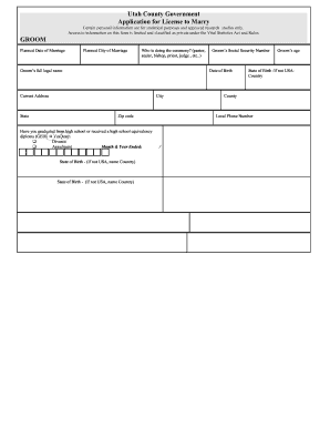 Utah County Marriage License Application