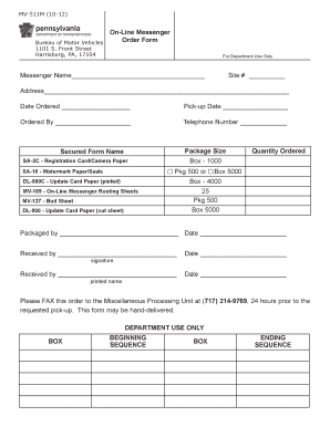 Pennsylvania On-Line Messenger Order Form