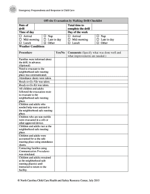 Off-site Evacuation by Walking Drill Checklist