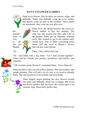 Dana's Flower Garden Reading Comprehension Worksheet