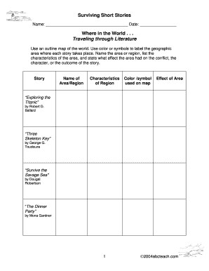 Surviving Short Stories Worksheet