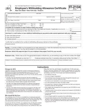 New York State Employee’s Withholding Allowance Certificate IT-2104