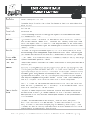 Girl Scout Cookie Sale Parent Letter