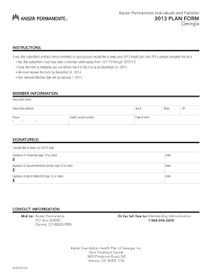 Kaiser Permanente 2013 Health Plan Renewal Form