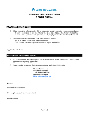 Volunteer Recommendation Form