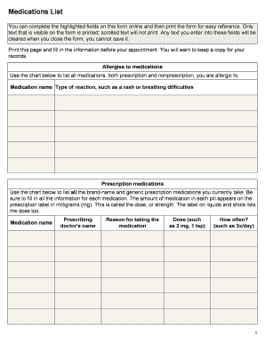 Medications List Form