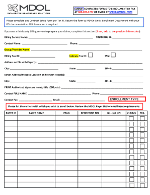 UMR/Fiserv/MD On-Line ERA Contract Setup Form