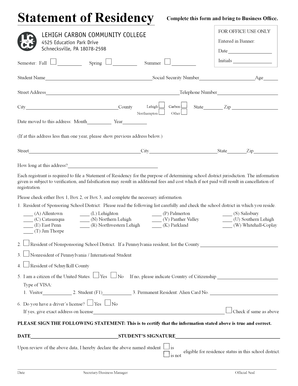 Statement of Residency Form