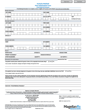 Kentucky Medicaid Brand Medically Necessary Prior Authorization Form