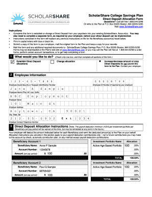 ScholarShare College Savings Plan Direct Deposit Allocation Form