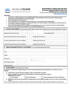 ScholarShare College Savings Plan Agent Authorization Form
