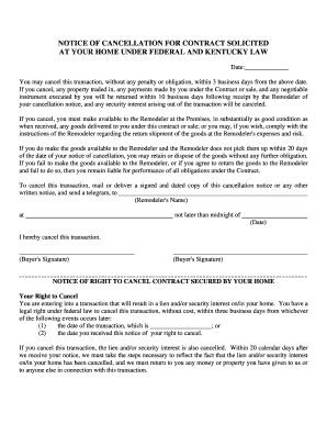 Notice of Cancellation for Contract Secured by Home