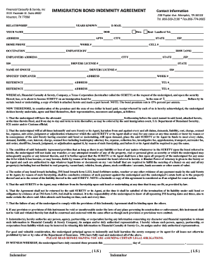 Immigration Bond Indemnity Agreement