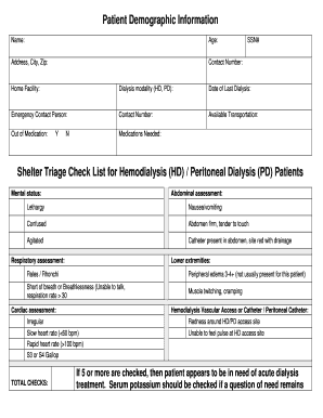 Shelter Triage Checklist for Dialysis Patients