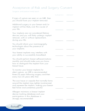 Surgery Consent Form for Breast Implants