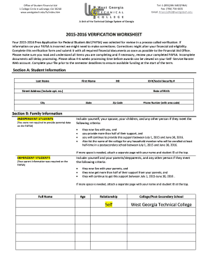2015-2016 Verification Worksheet