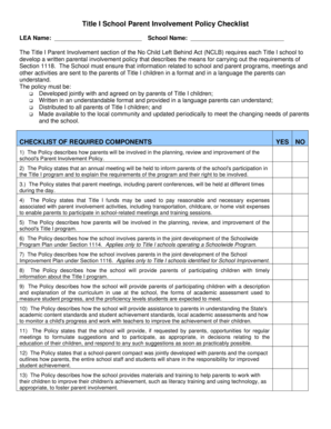 Title I School Parent Involvement Policy Checklist
