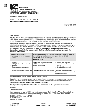 CASE Credit Union Overdraft Protection Opt-In Form