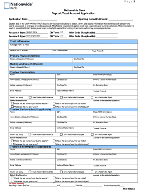 Nationwide Bank Deposit Trust Account Application