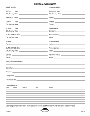 Individual Work Sheet