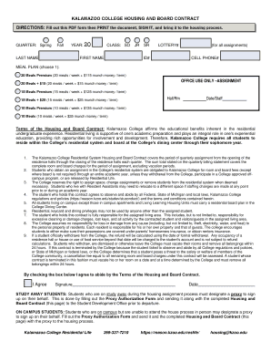 Kalamazoo College Housing and Board Contract
