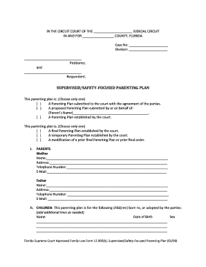 Florida Supervised Safety-Focused Parenting Plan