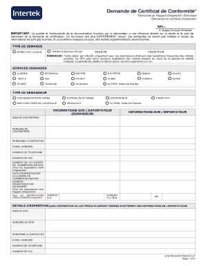 Demande de Certificat de Conformité