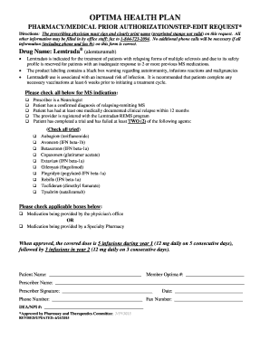 Optima Health Plan Pharmacy Medical Prior Authorization Request