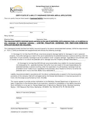 Fillable Online agriculture ks CERTIFICATE OF LIABILITY ...