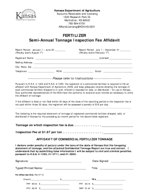 Kansas Fertilizer Tonnage Inspection Fee Affidavit
