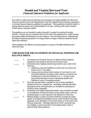 Sherwood Trust Financial Statement Guidelines