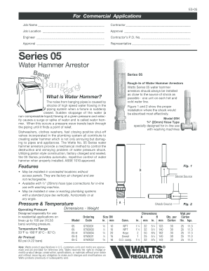Watts Series 05 Water Hammer Arrestor Installation Form