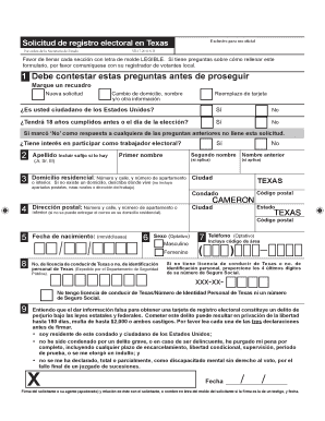 Solicitud de registro electoral en Texas