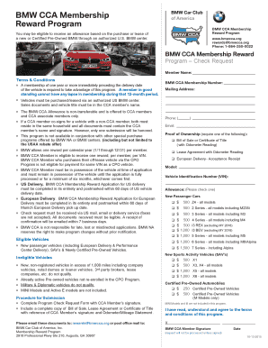 BMW CCA Membership Reward Program Check Request