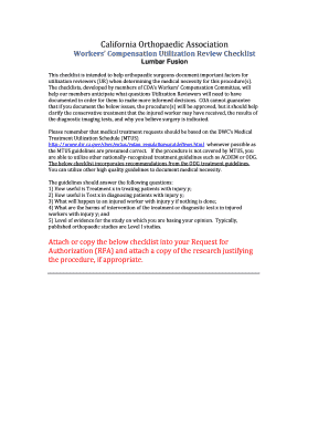 California Orthopaedic Association Lumbar Fusion Checklist