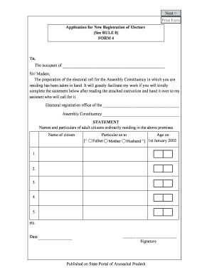 Arunachal Pradesh Voter Registration Form