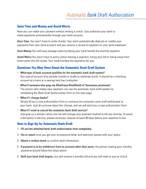 BlueCross BlueShield of Tennessee Bank Draft Authorization