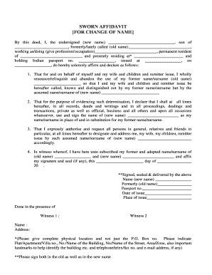 Sworn Affidavit for Change of Name