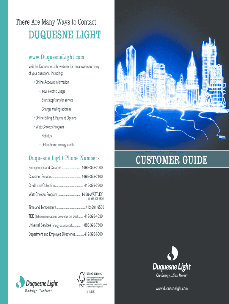 Fillable Online DuquesNe Light Customer guiDe Fax Email Print pdfFiller