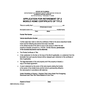 Florida Mobile Home Title Retirement Application