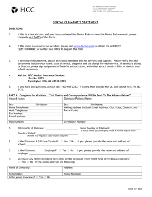 Dental Claimant's Statement Form