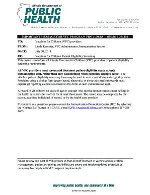 Vaccines for Children Patient Eligibility Screening Form