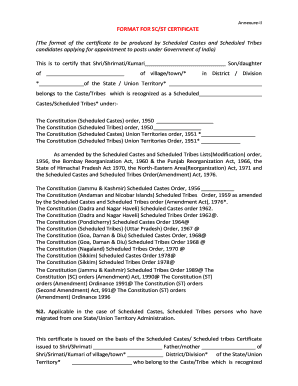 SC/ST Certificate Format