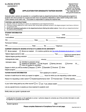 Illinois State University Graduate Tuition Waiver Application