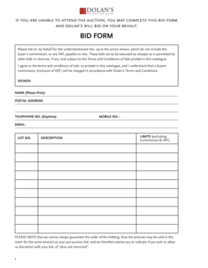 Bid Form for Auction