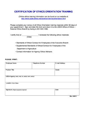 USDA Ethics Orientation Training Certification